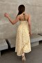 Women's Yellow Heart Neckline Floral Patterned Slim Strap Flared Dress Vs00742 - 5