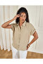 Women Beige Textured Button Front Collared Shirt - 5