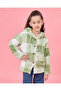 Girls Green Checkered Hooded Jacket