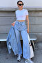 Women's Ice Blue 5 Pocket Baggy Jean Trousers V00044-B - 2