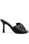 Women Black High Heeled Bow Slider Sandals - 2
