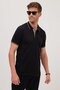 Men's Slim Fit Slim Fit 100% Cotton Soft Textured Cool Fabric Solid Pique Black Polo Neck T-Shirt - 3