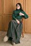 Emerald Mock Neck Winter Bodysuit & Anthracite Denim Pleat Detail Skirt Set