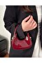 Women's Patent Leather Baguette Cherry Bag with Zipper Closure and Strap Detail Shoulder Bag - 2