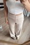 Beige Wide Leg High Waist Elastic Waistband Trousers - 2