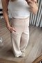 Beige Wide Leg High Waist Elastic Waistband Trousers - 4