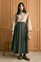 Stone Scarf Body & Anthracite Pleated Detail Denim Skirt Set - 3