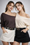 Women's 2-Pack Brown - Beige Off-Shoulder Modal Blouse - 4