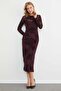 Suede Detailed Lined Maxi Length Transparent Dress - 6