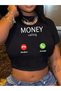 Women's Black Crop T-Shirt Money Calling Printed Telephone Themed Short Tee Streetwear