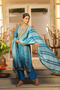 Bright Blue Shimmer Tissue Straight Kurta Set for Women with Chiffon Dupatta–Indian Ethnic Wear - 4