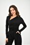 Women's Long Sleeve Asymmetrical Neck Snap Fastener Bodysuit 1875-25