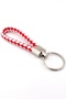 Cross Weave Red White Color Faux Leather Keychain Ax054