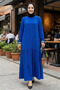 Women's Ayrobin Sleeve Ribbed Long Blue Hijab Dress - 2