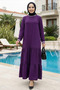Women's Ayrobin Sleeve Ribbed Long Purple Hijab Dress - 2