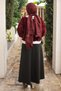 Burgundy Pleated Angora Soft Knit Cardigan with Stone Detail - 4