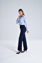 Women's Navy Blue Stretchy Fabric Knitted Wide Leg Trousers - 3