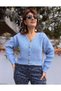 Wool Blend Short Cardigan Blue