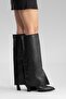 Aja Black Leather Women's Thick Heeled Boots That Can Be Used as Boots - 7