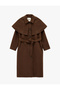 Regular Fit Long Sleeve Pocketed Detachable Cape Belted Long Cashmere Coat - 2