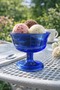 Set of 2 Footed Cobalt Blue Checkerboard Patterned Glass Dessert Bowls - Ice Cream, Magnolia Presentation Glass - 3