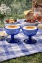 Set of 2 Footed Cobalt Blue Diamond Patterned Glass Dessert Bowls - Ice Cream, Magnolia Presentation Glass - 2