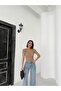 Double-Breasted Collar Side Shoulder Gipeli Cuff Waist Crepe Crop Blouse - 4