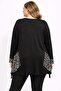 Plus Size Knitted Viscose Blouse with Stone Detail on the Front and Mesh Detail Black - 5