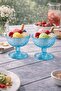 Set of 2 Footed Turquoise Diamond Patterned Glass Dessert Bowls - Ice Cream, Magnolia Presentation Glass - 3