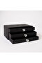 Elegant Black Suede 3-Drawer Jewelry Organizer - Accessory Box with Crystal Handle Detail - 3