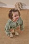 Girl's Cotton Sage Green Embroidered Collar Dress Set - with Bag - 4