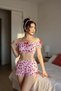 Women's Short Shorts Bow Detail Strawberry Bustier Mini Pink Pajama Set - 3