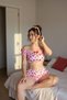 Women's Short Shorts Bow Detail Strawberry Bustier Mini Pink Pajama Set - 4