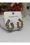 Stylish Steel Earrings with Gold Detail and Zircon Stone - 4