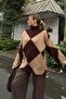 Beige Mock Neck Bakalava Pattern Women's Knitwear Sweater - 5