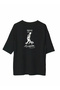 Unisex Crew Neck Printed Oversize T-Shirt - Black - 2