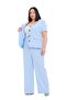 Plus Size Short Sleeve U-Neck Bebe Blue Jacket Pants Two-Piece Suit - 4