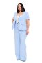 Plus Size Short Sleeve U-Neck Bebe Blue Jacket Pants Two-Piece Suit - 2