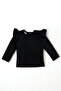 Baby Girl Black Shoulder Ruffle Crew Neck Body Sweatshirt - 3