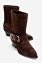 Velmor Brown Suede Genuine Leather Buckle Women's Western Boots