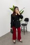Women's Burgundy Ribbed Detailed Pocketed Scuba Pants - 4