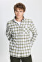 Khaki-Gray Slim Fit Slim Fit Buttoned Collar Warm Checked Winter Flannel Lumberjack Shirt