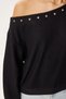Women's Black Eyelet Detail Asymmetrical Neck Sweatshirt - Metal Ring One Shoulder Loose Blouse - 2