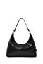 Crinkled Textured Black Shk82 Baguette Model Single Compartment Women's Faux Leather Hand and Shoulder Bag