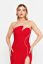 Women's Strapless Deep Slit Mermaid Formal Evening Dress 8266 Red - 3