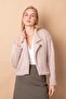 Women's Fur Cashmere Mock Neck Short Coat-Sand - 4