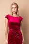 Women's Lycra Velvet Boat Neck Off-Shoulder Front Detail Slit Double-Breasted Evening Dress/Night Dress-Bord - 4