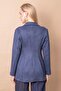 Women's Lightweight Stretch Fabric Suede Fabric Pocket Detailed Buttoned Blazer Lightweight Long Jacket-Navy Blue - 8