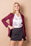 Women's Lightweight Stretch Fabric Suede Fabric Pocket Detailed Buttoned Blazer Lightweight Long Jacket-Burgundy - 4