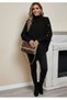 Women's Black Hair Braided Turtleneck Bat Poncho Buttoned Knitwear Sweater - 3